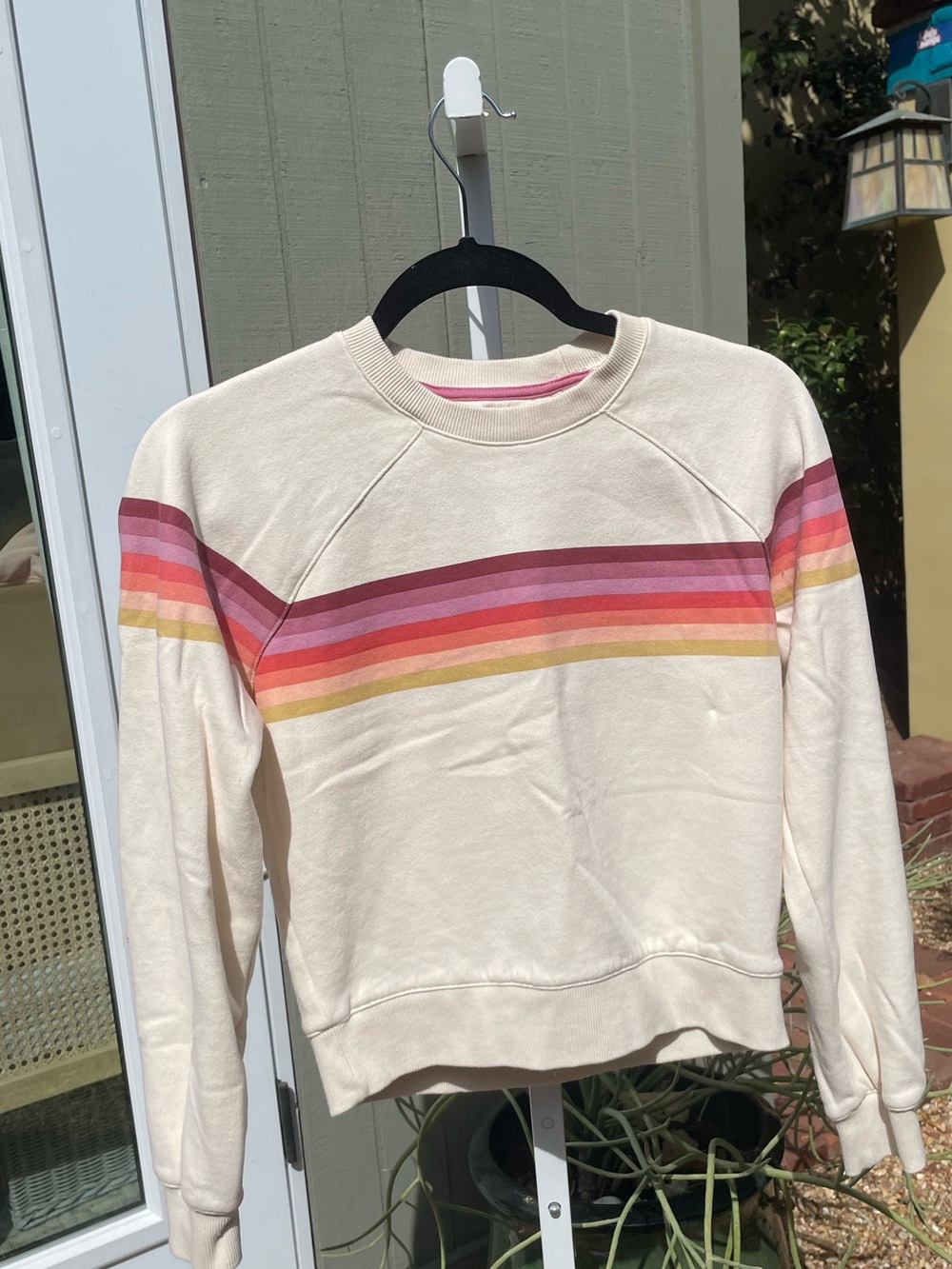 Marine Layer Cream Sweatshirt with Rainbow Chest Stripe